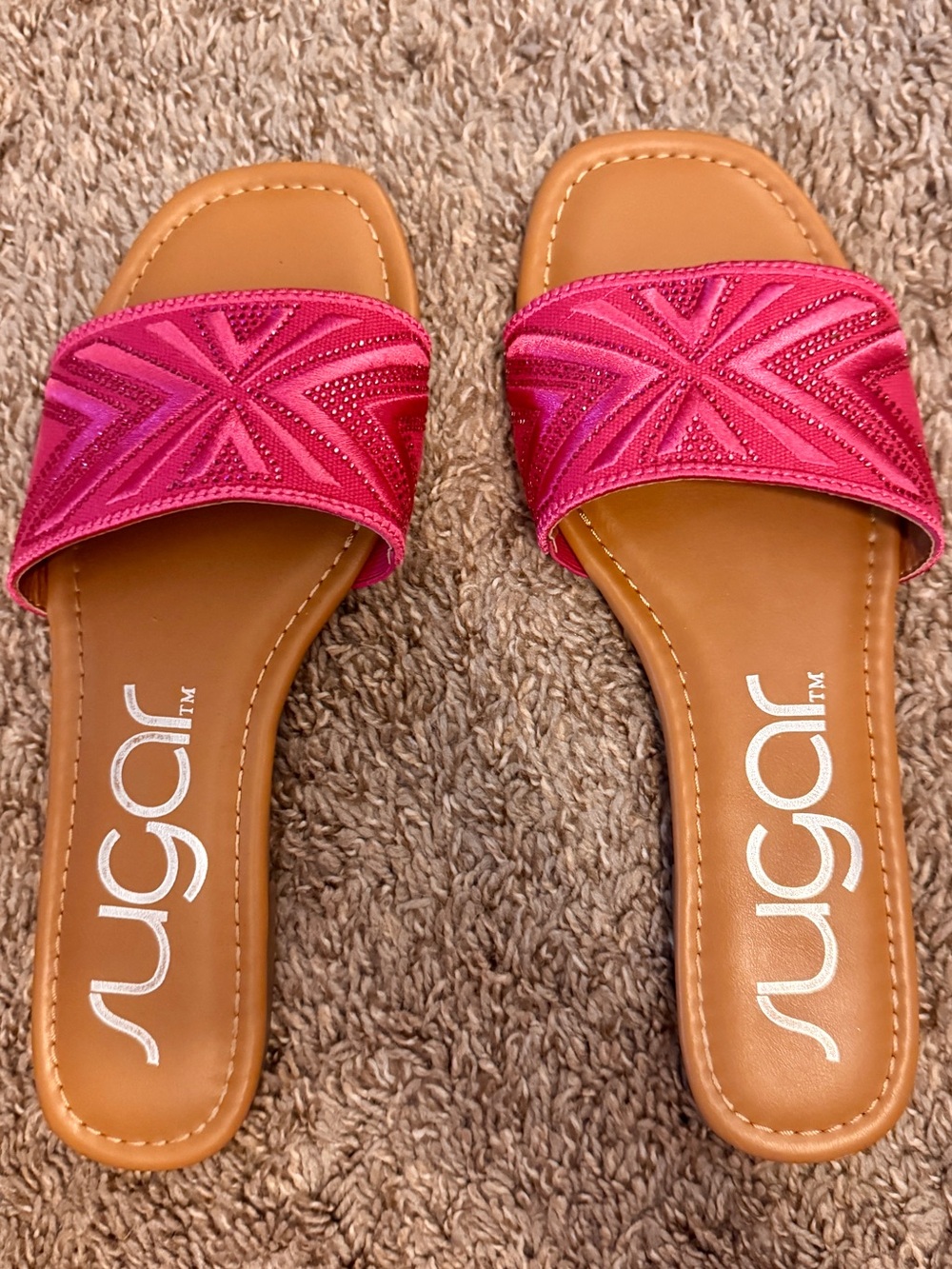 Sugar Hot Pink Embroidered Slide Sandals